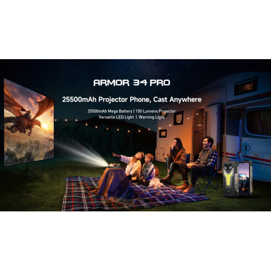 ULEFONE smartphone Armor 34 Pro με βιντεοπροβολέα, 6.95", 5G, 16/512GB, 25500mAh, IP68/IP69K/MIL-STD-810H, μαύρο
