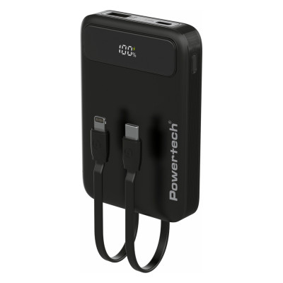 POWERTECH power bank με καλώδια και οθόνη PT-1417 10000mAh, 22.5W, μαύρο