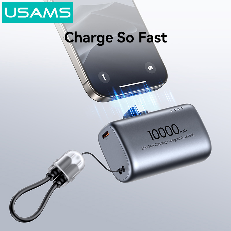 USAMS power bank CD252 με stand, 2x θύρες εξόδου, 10000mAh, 20W, γκρι