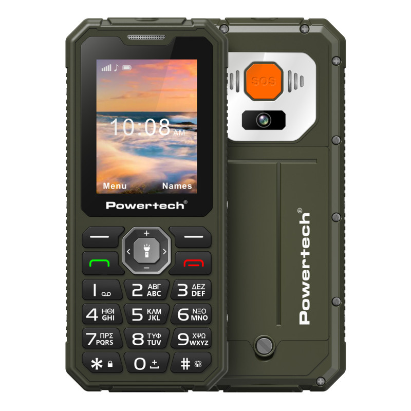 POWERTECH κινητό τηλέφωνο Sentry Armor, dual SIM, πλήκτρο SOS, 4G, IP67, χακί