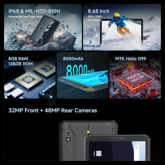 ONERUGGED tablet T1, 8.68", 8/128GB, 4G, 8000mAh, IP68/MIL-STD 810H/Atex Zone 2, μαύρο