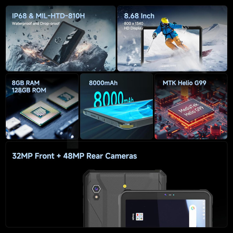 ONERUGGED tablet T1, 8.68", 8/128GB, 4G, 8000mAh, IP68/MIL-STD 810H/Atex Zone 2, μαύρο